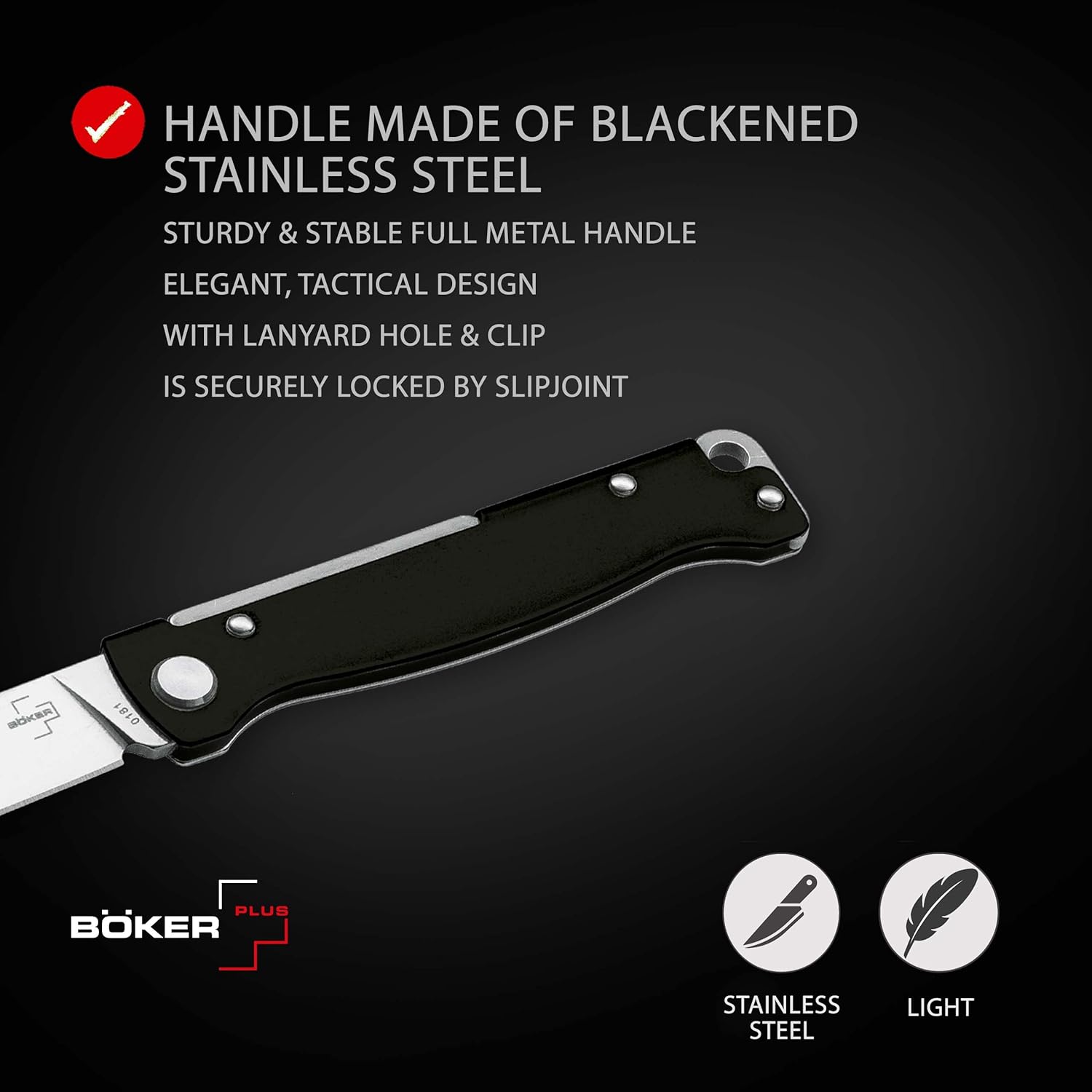 BÖKER PLUS® Atlas Black pocket knife - 2-hand full metal folding knife with sharp 12C27 Sandvik blade - EDC