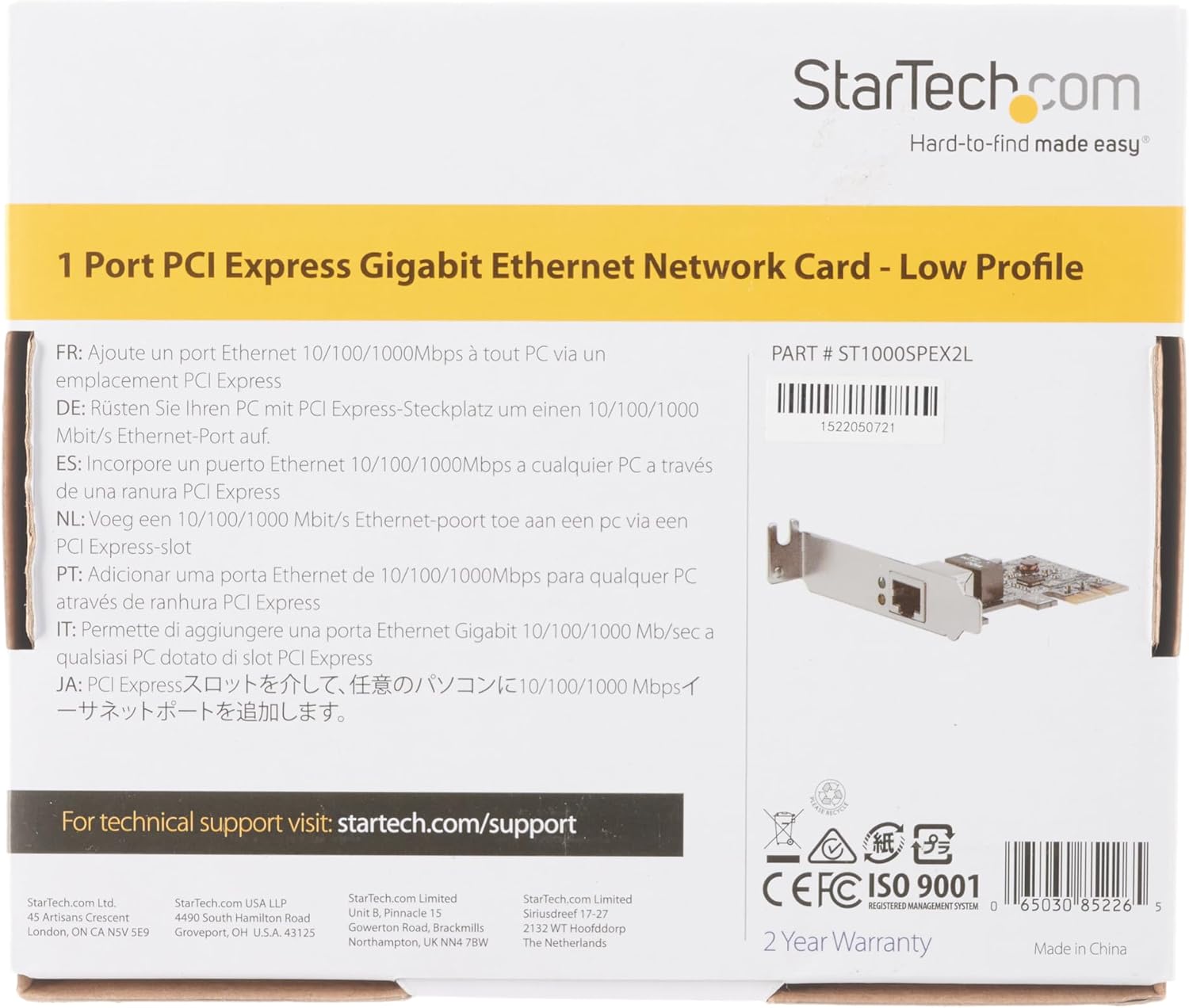 StarTech.com 1 Port PCIe Network Card - Low Profile - RJ45 Port - Realtek RTL8111H Chipset - Ethernet Network Card