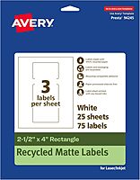 AVERY EcoFriendly Matte White Recycled Rectangle Labels, 2.5" x 4", Print-to-The-Edge, Permanent Adhesive