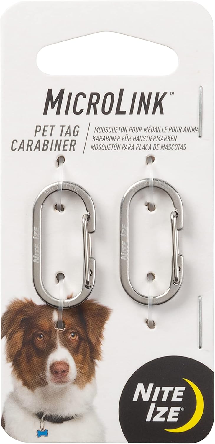 Nite Ize MicroLink Pet Tag Carabiner, Stainless Steel Cat and Dog Tag Clip, 2 Count (Pack of 1) LABEL