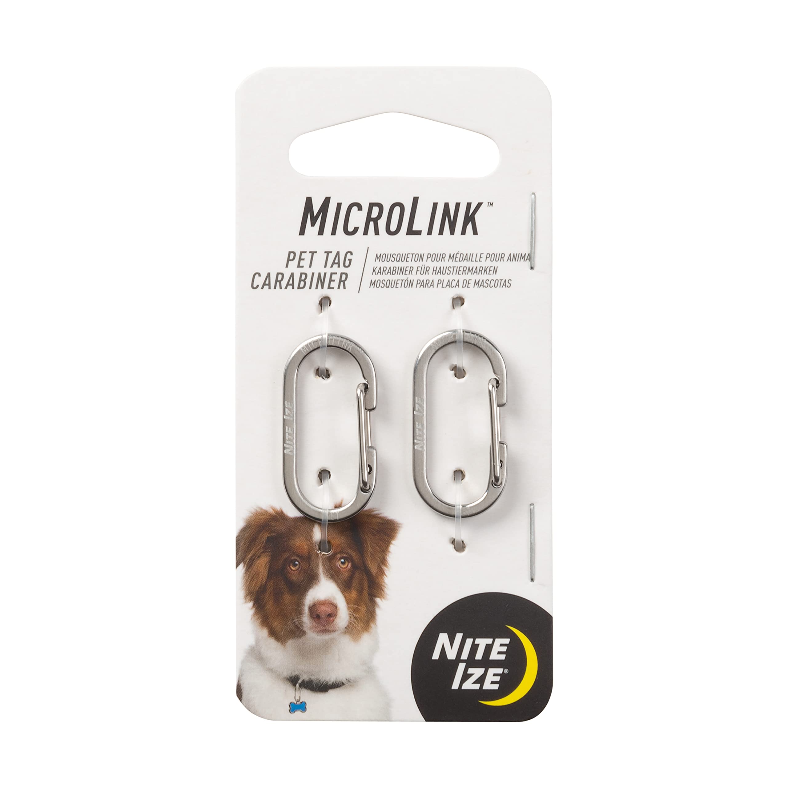 Nite Ize MicroLink Pet Tag Carabiner, Stainless Steel Cat and Dog Tag Clip, 2 Count (Pack of 1) LABEL