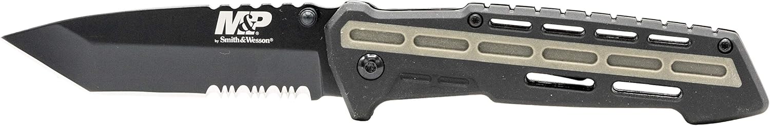 Smith & Wesson M&P AR Overmold 8.2in High Carbon S.S. Folding Knife with 3.5in Serrated Tanto Blade and Rubber Handle