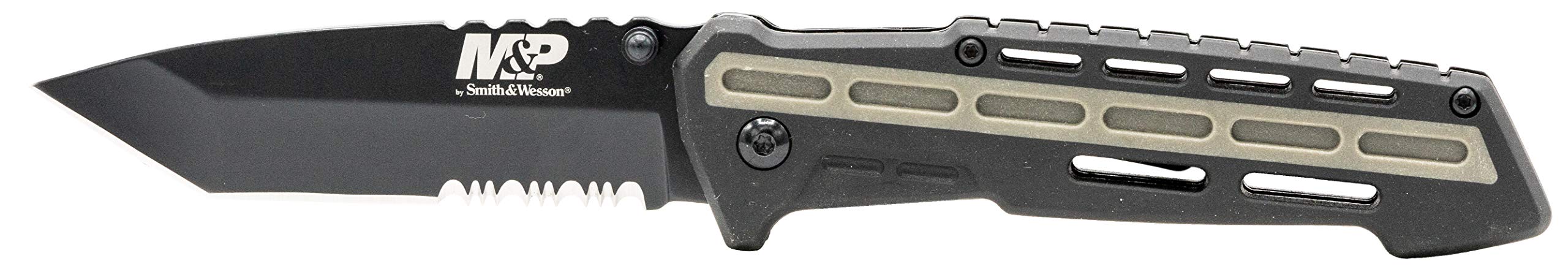 Smith & Wesson M&P AR Overmold 8.2in High Carbon S.S. Folding Knife with 3.5in Serrated Tanto Blade and Rubber Handle