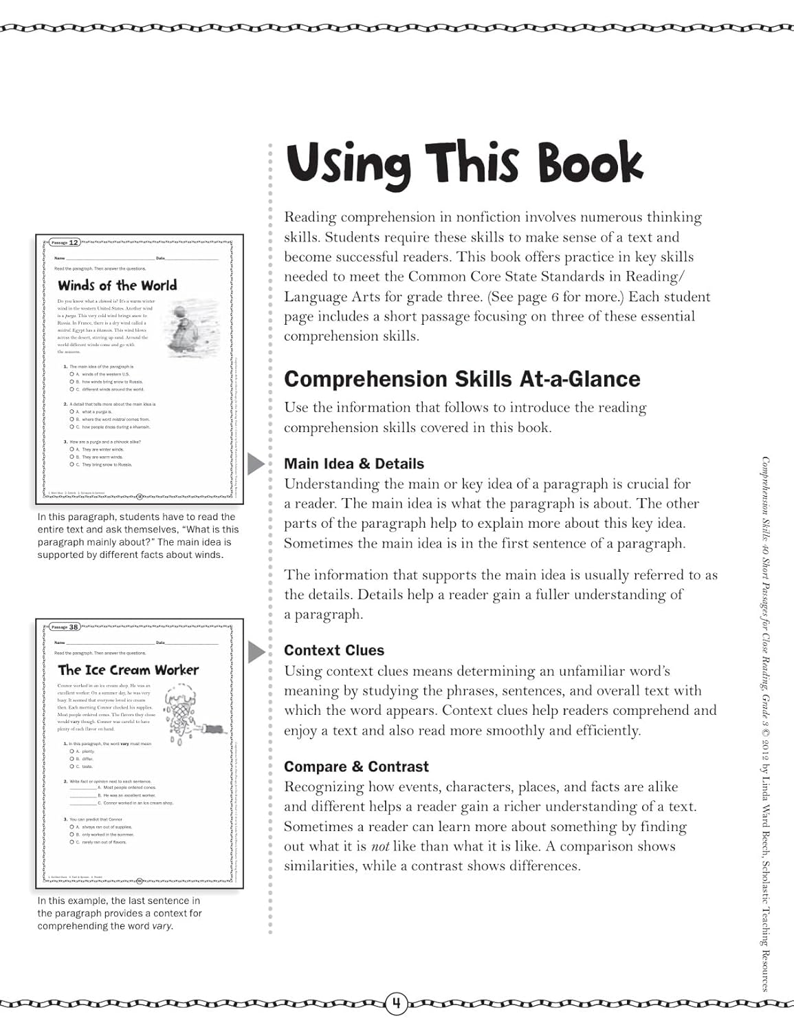 Scholastic Comprehension Skills: 40 Short Passages For Close Reading, Grade 3