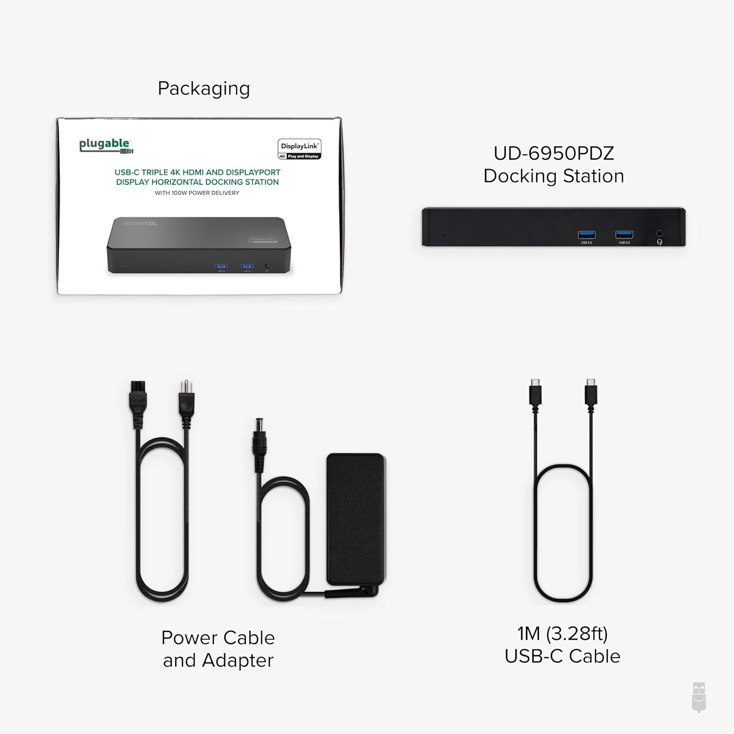 Plugable 12-in-1 USB C Triple Monitor Docking Station, Triple 4K Displays with 3X HDMI or 3X DisplayPort