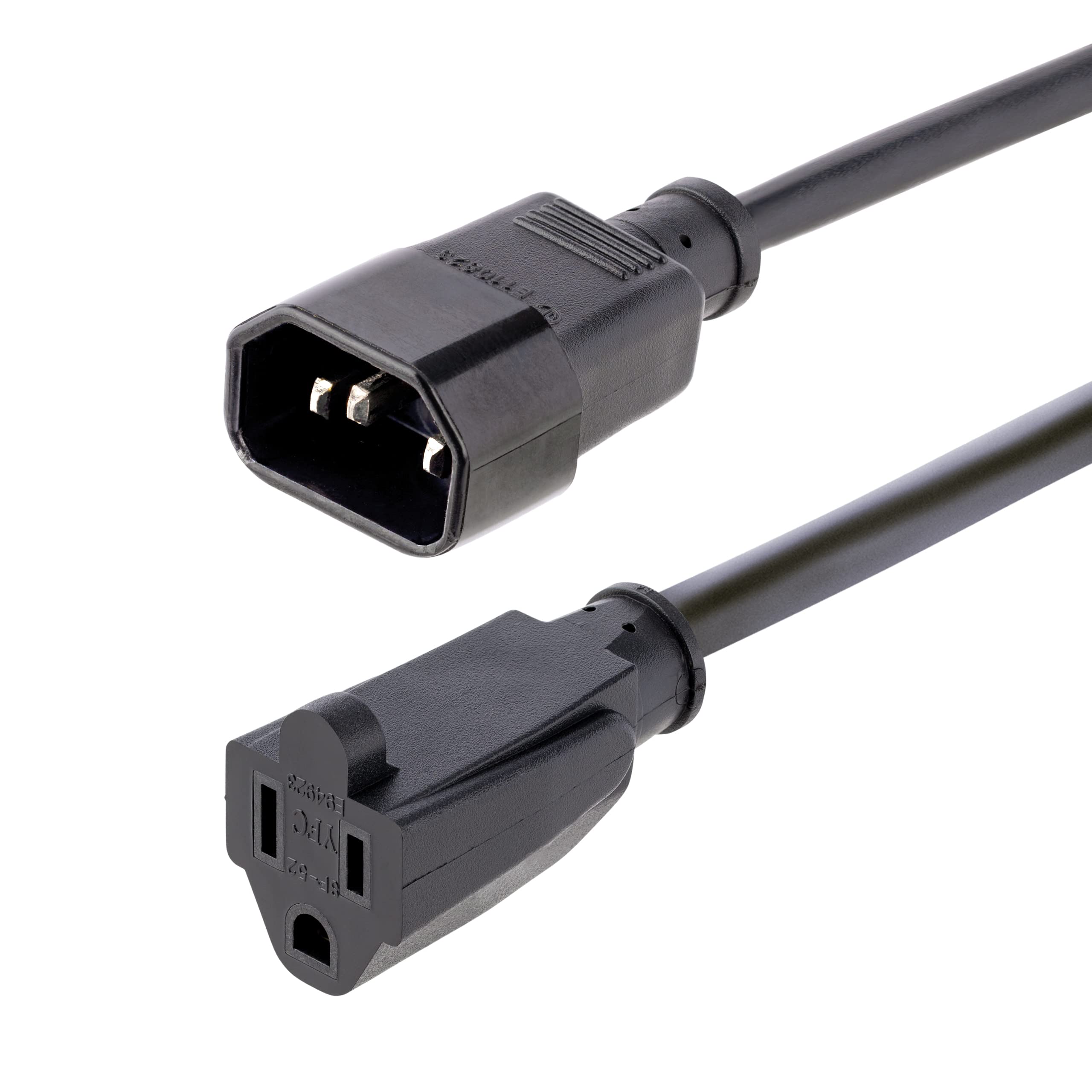 StarTech.com IEC 320 C14 to NEMA 5-15R Power Extension Cord, 18AWG 125V/10A