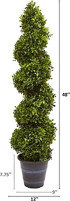 Nearly Natural Boxwood Spiral Topiary 48inH Plastic Indoor/Outdoor Tree With Planter, 48inH x 12inW x 10inD, Green