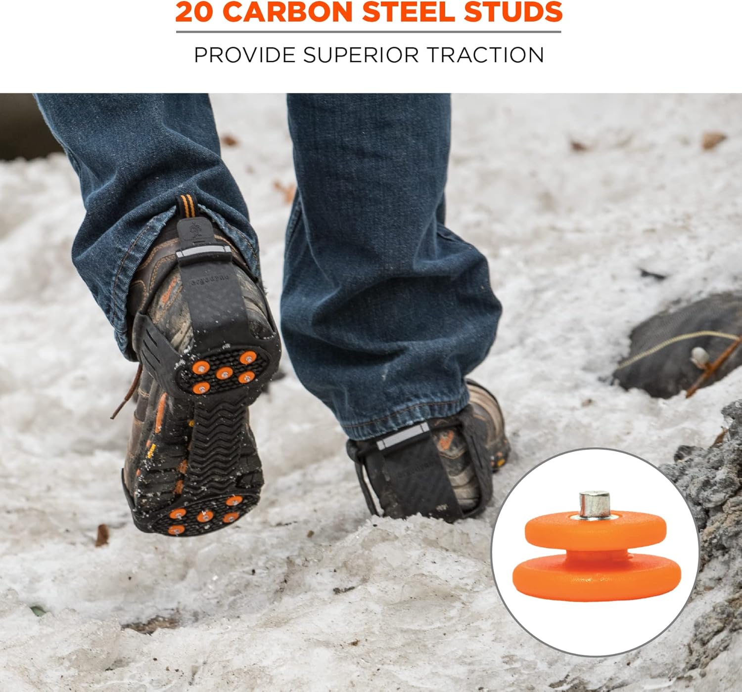 Ergodyne TREX 6310 Adjustable Slip-On Ice Traction Cleats with 10 Carbon Steel Spike Grips