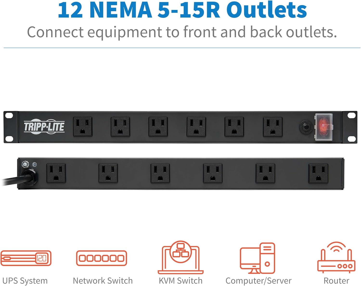 Tripp Lite 1U Rackmount Power Strip PDU, 15A 120V, 15ft Cord