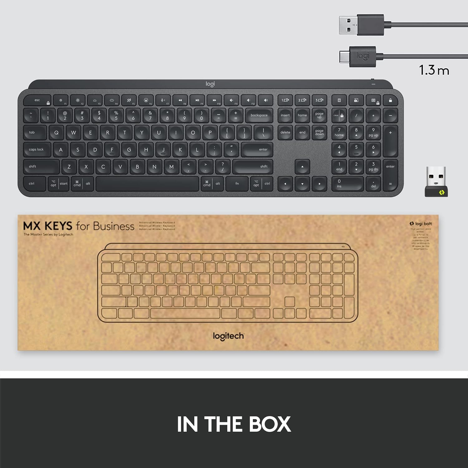 Logitech MX Keys Wireless Illuminated Keyboard for Business, Quiet Perfect-Stroke Keys, Logi Bolt Technology, Bluetooth