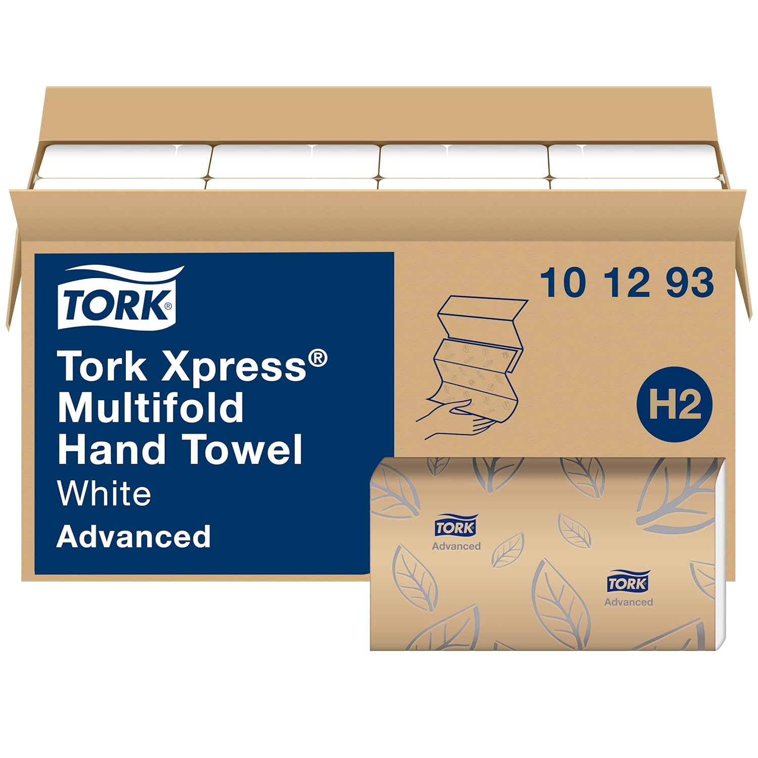 Tork Xpress Soft Multifold Hand Towel White with Grey Leaf Print, Absorbent, 189 Towels Per Pack, 16 Packs