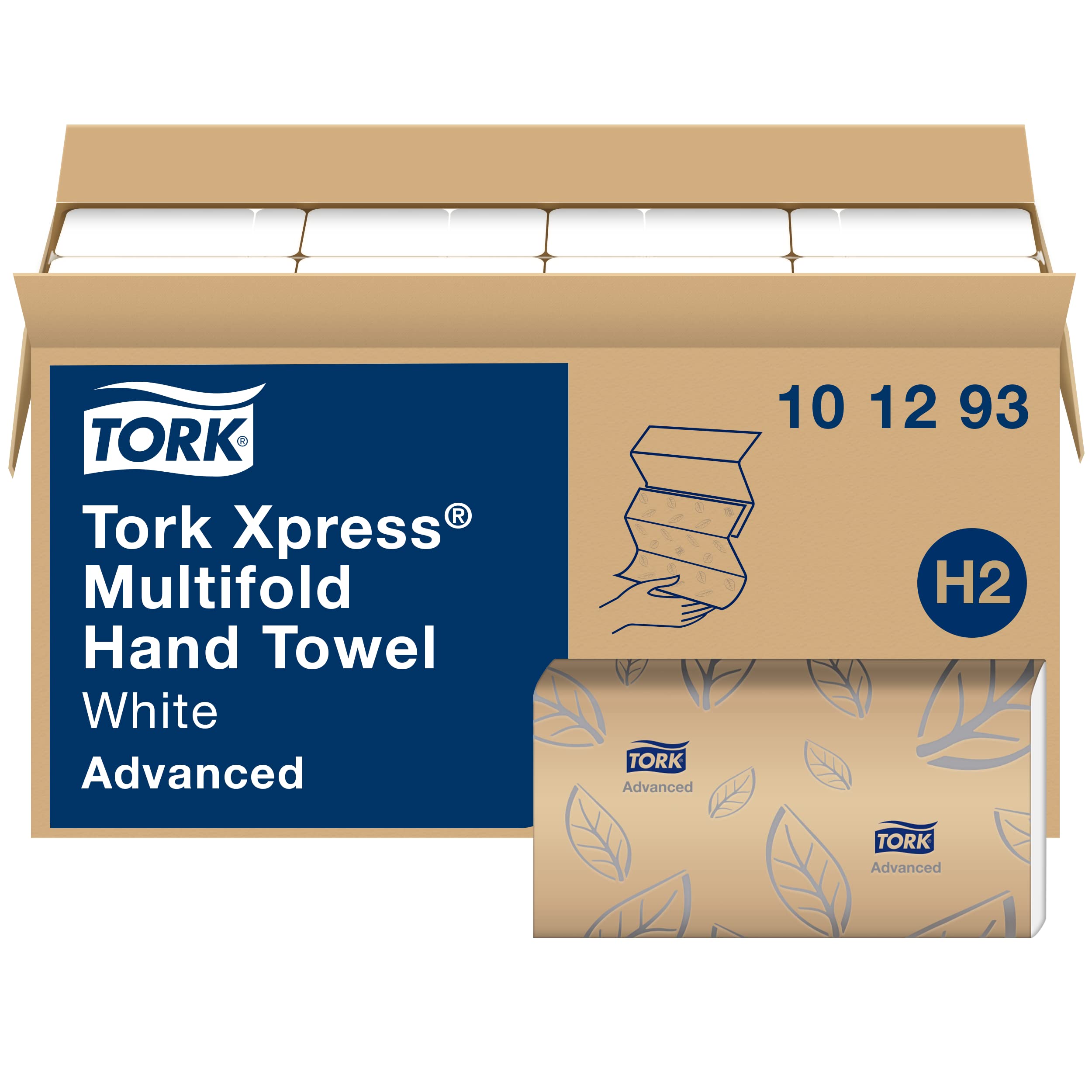 Tork Xpress Soft Multifold Hand Towel White with Grey Leaf Print, Absorbent, 189 Towels Per Pack, 16 Packs