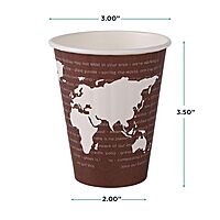 ECO PRODUCTS Compostable Disposable Insulated World Art 8oz Coffee Cups, Case of 800, Renewable Double-wall Hot Paper Cup, Plant Based PLA Lining, No Sleeves Needed, Color Coded 8oz 800