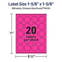 AVERY Printable Square Scalloped Labels, Sure Feed Technology, 1-5/8" x 1-5/8", Neon Magenta, Print-to-The-Edge