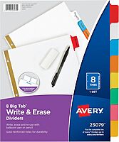 Avery Big Tab Write & Erase Dividers for 3 Ring Binders, 8-Tab Set, Multicolor Divider Tabs, 1 Set of Binder Dividers, Great for Organizing Projects, Reports, Finances, and More (23079) 1 Set 8 Tab