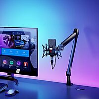 Mount-It! Mic Arm, Microphone Boom Arm, Adjustable Full Motion Mic Desk Mount, for Streaming, Gaming, Podcast, Recording, 3/8" and 5/8" Compatible, Height up to 33.3", Black