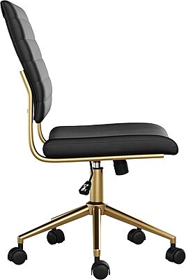 Martha Stewart Ivy Armless Swivel Task Chair in Faux Leather with Polished Brass Frame