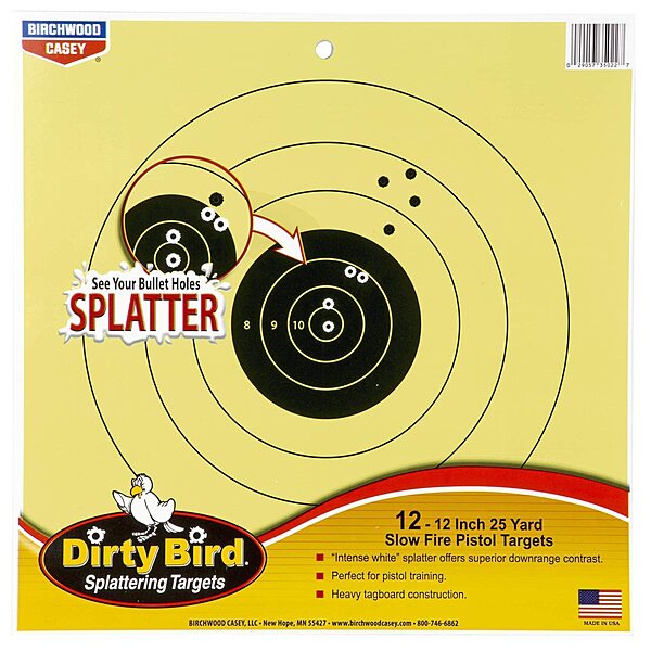 Birchwood Casey Non-Adhesive Dirty Bird Reactive Targets Practice Shooting for Indoor and Outdoor Use 12" 25 Yard - 12 Targets
