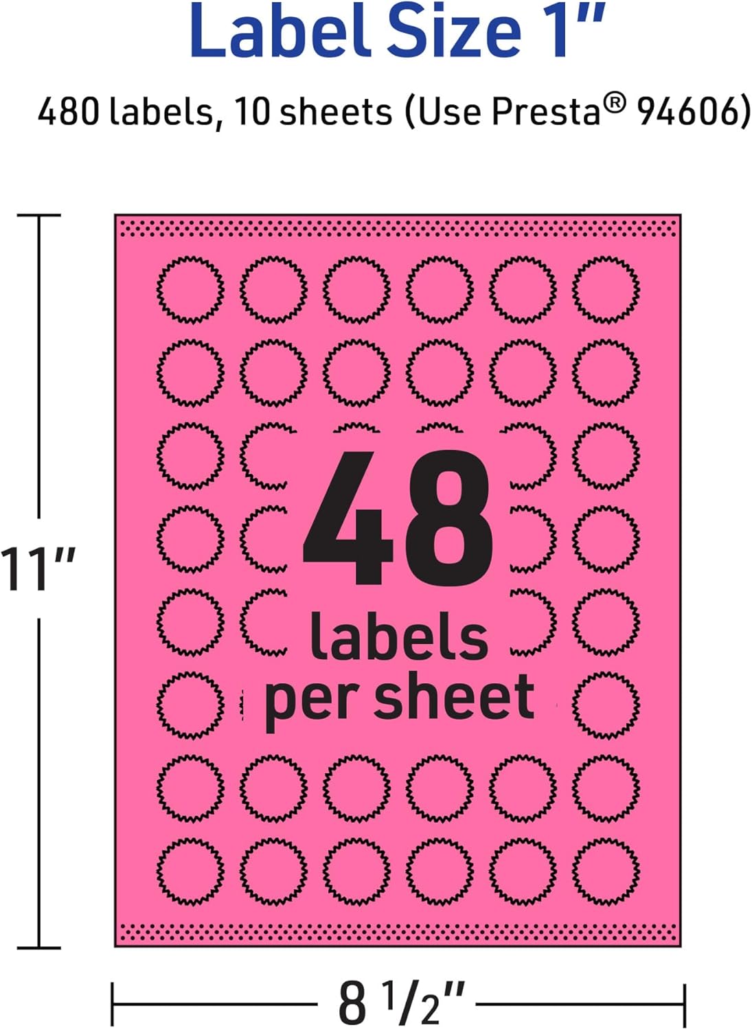 Avery Printable Starburst Labels, Sure Feed Technology, 1" Bright Pink, Print-to-The-Edge, 480 Labels