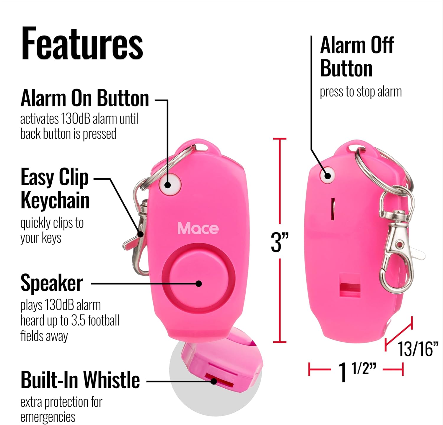 MACE Personal Safety Alarm & Pepper Spray Kit - 130dB Siren 10 ft Range
