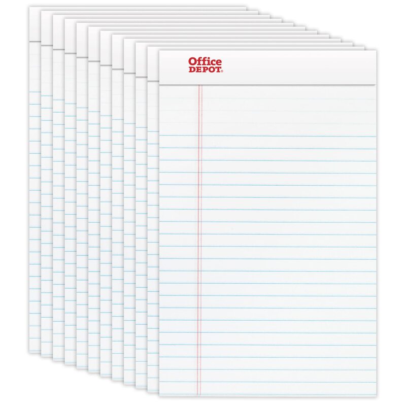 Office Depot Brand Writing Pads, 5in x 8in, Narrow Ruled, 50 Sheets, White, Pack Of 12 Pads