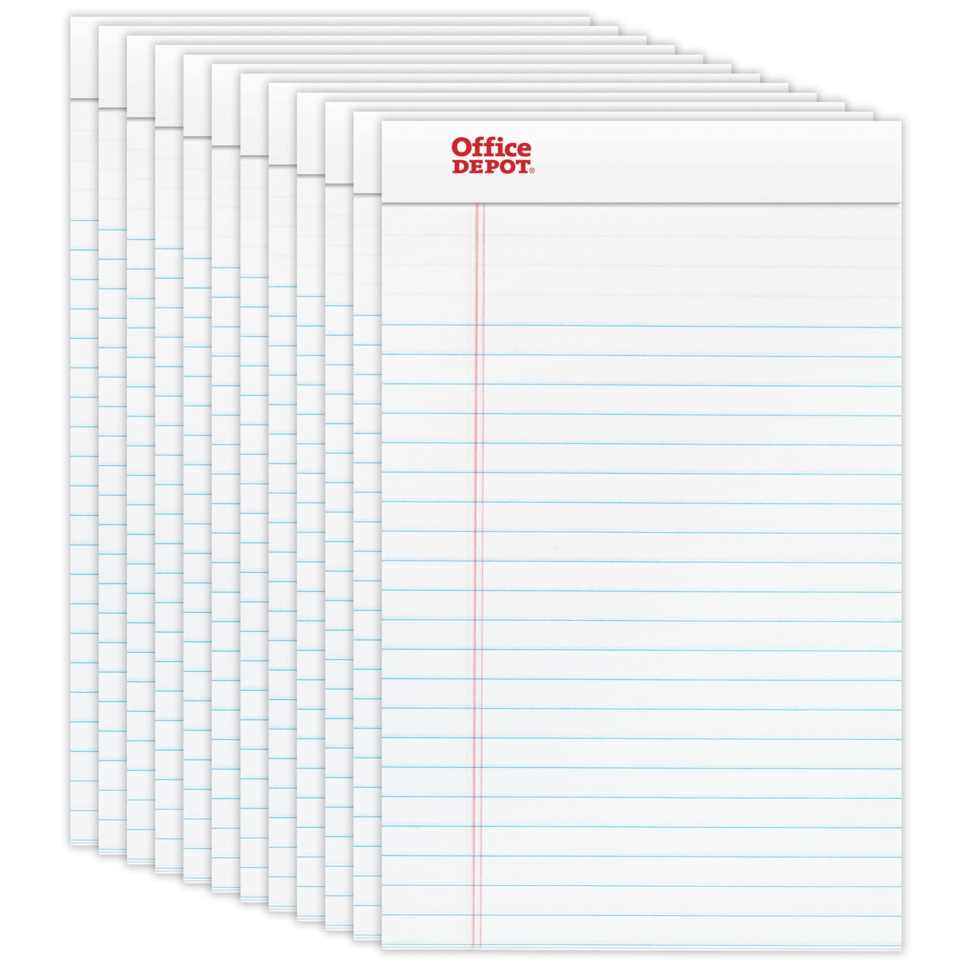 Office Depot Brand Writing Pads, 5in x 8in, Narrow Ruled, 50 Sheets, White, Pack Of 12 Pads