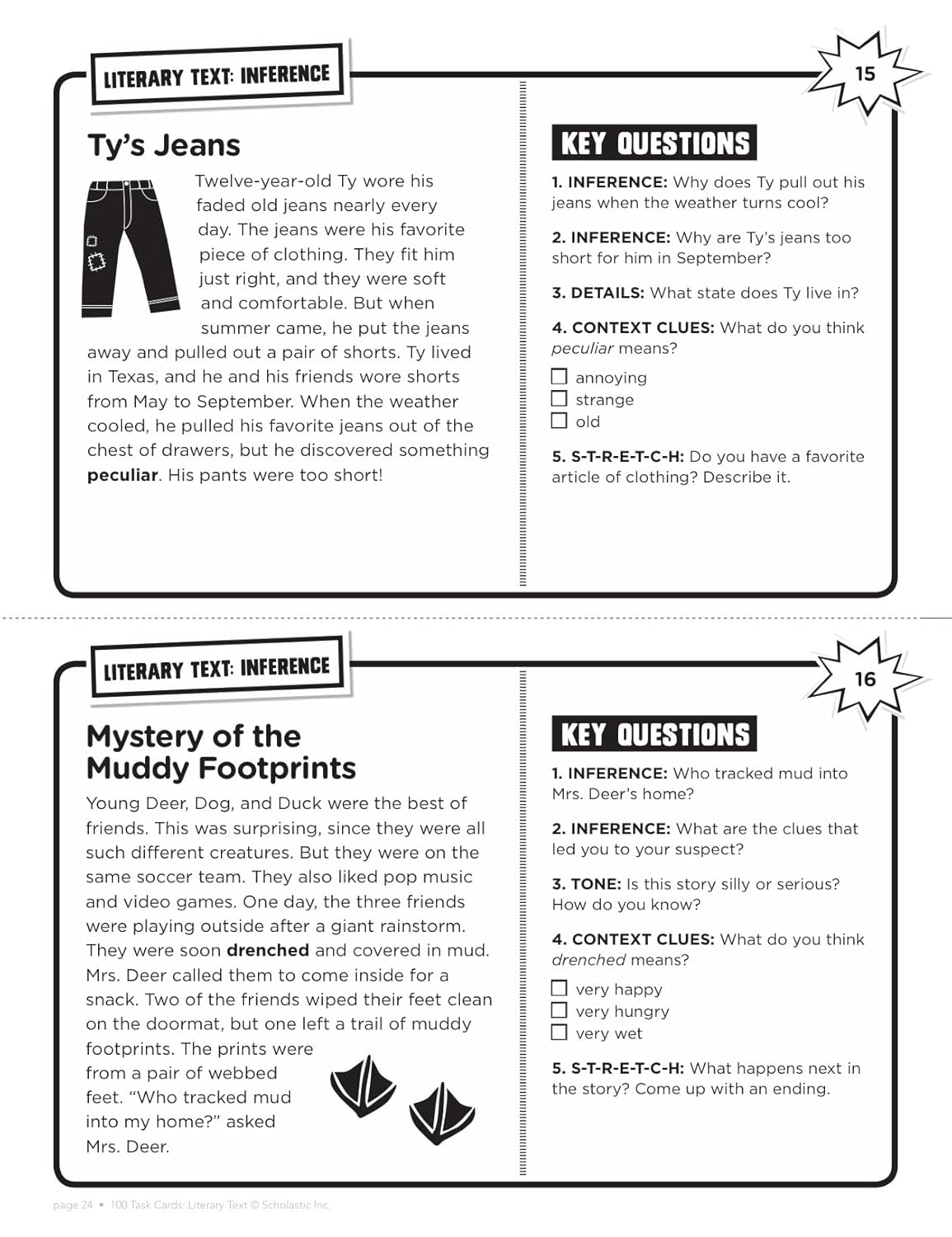 100 Task Cards: Literary Text: Reproducible Mini-Passages With Key Questions to Boost Reading Comprehension Skills