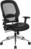 SPACE Seating Professional AirGrid Back and Eco Leather Seat and Trim, 2-to-1 Synchro Tilt Control, Adjustable Arms and Lumbar, Polished Aluminum Base Managers Chair, Black