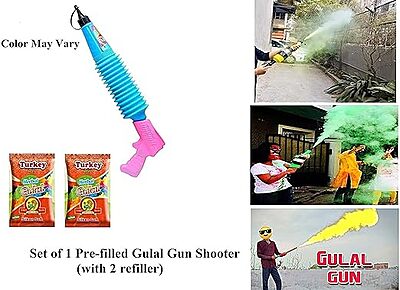 Magic Gulal Gun | Free Refillable Holi Pichkari with 2 Herbal Color Refills (2 x 80G)