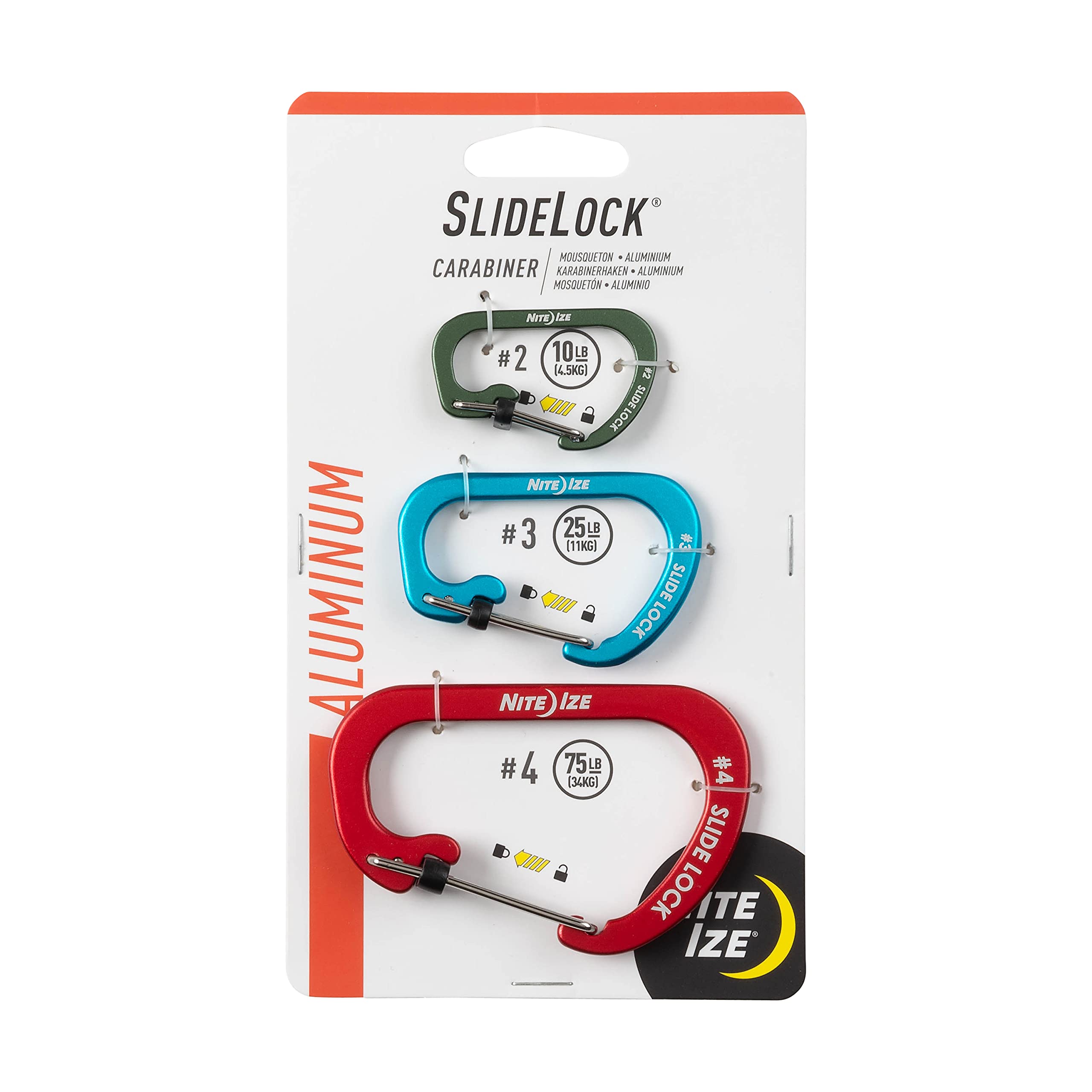Nite Ize Slidelock Aluminum Locking Carabiner - Keychain Carabiner with Locking Gate - Carabiner Clip for Keys