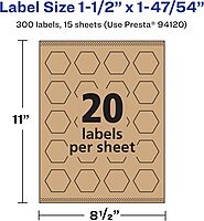 Avery Kraft Brown Hexagon Labels, Sure Feed Technology, 1-1/2" x 1-47/54", 300 Kraft Brown Labels, Print-to-The-Edge, Laser/Inkjet Printable 300 labels