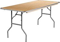 Flash Furniture Fielder 6-Foot Rectangular Birchwood Folding Banquet Table with Metal Edges and Amara 72'' x 12'' x 12'' Birchwood Bar Top Riser with Silver Legs 30 x 72 in Table + Top Riser
