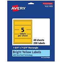 AVERY Printable Rectangle Labels, Sure Feed Technology, 1-3/4" x 7-3/4", Bright Yellow, Print-to-The-Edge