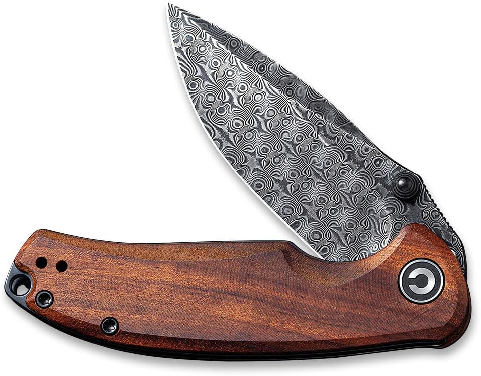 CIVIVI Pintail Flipper Pocket Knife for EDC, Liner Lock Knife 2.97'' Damascus Blade Cuibourtia Wood Handle C2020DS-2