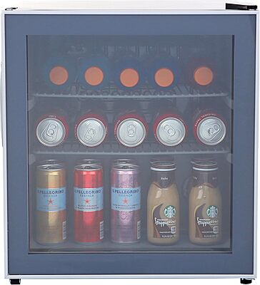 Avanti Beverage Cooler with Glass Door 60 Can Mini Refrigerator for Beer Soda Water 18.25-Inch Wide Freestanding, with Adjustable Temperature Control and Removable Shelves, 1.6-Cu.Ft., Metallic