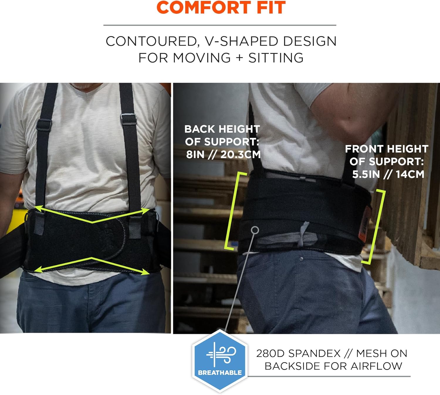 Ergodyne ProFlex 1100SF Back Support Brace, 8" Spandex Belt