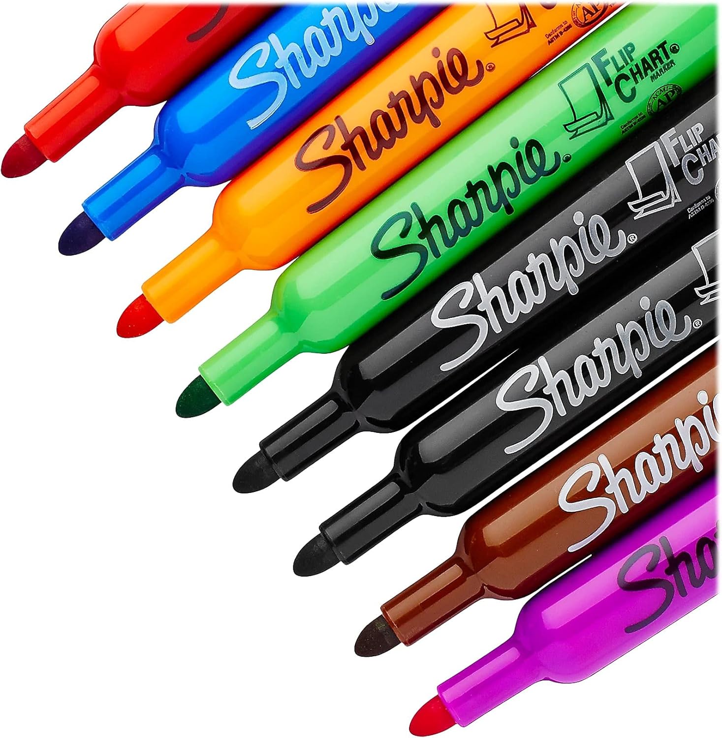 Sharpie Flip Chart Markers, Bullet Tip, Assorted Colors, 8 Count - Low-Odor, Squeak-Free