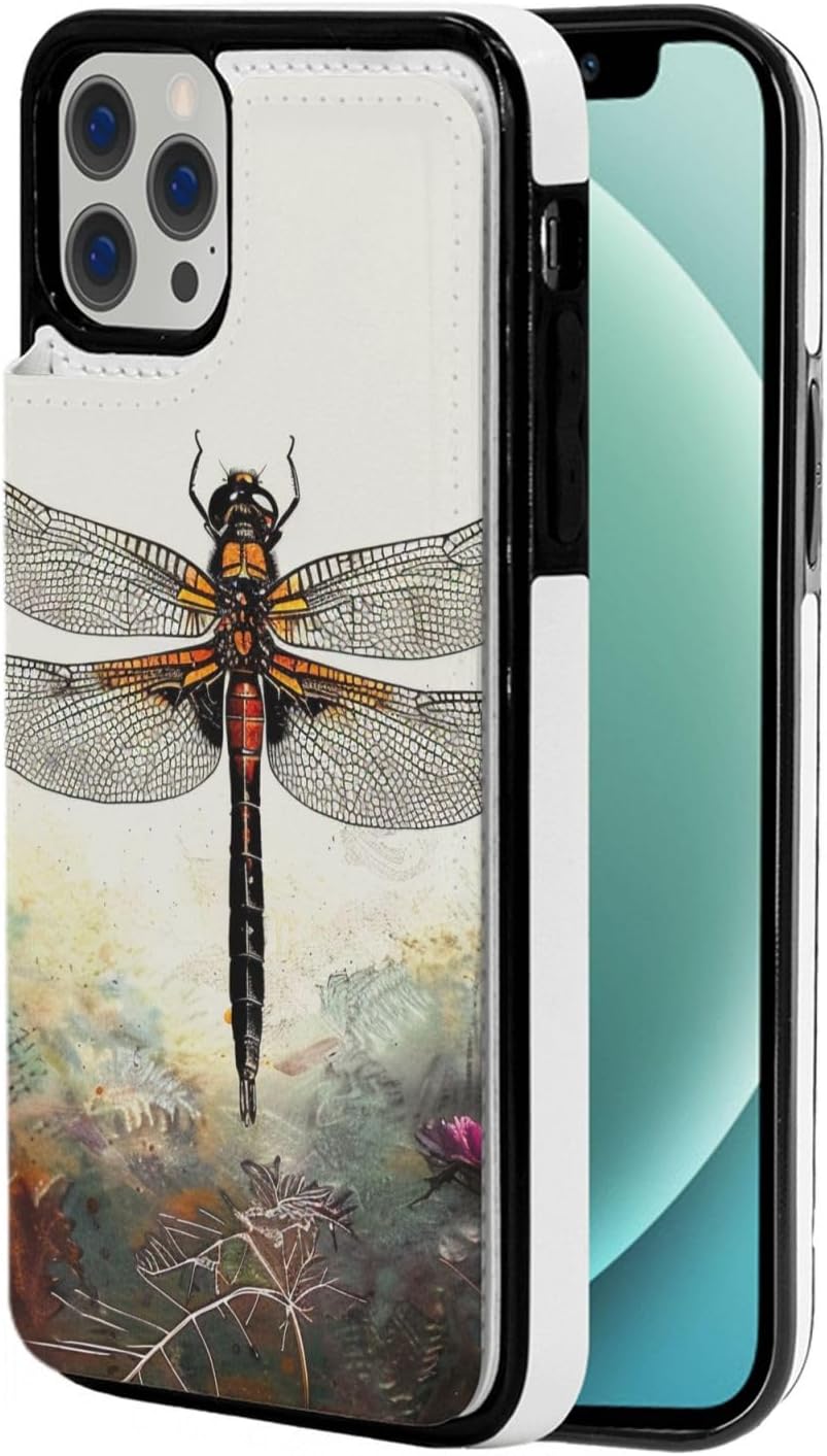 Dragonfly Printed Wallet Case for iPhone 12 Pro- 6.1 Inch with Card Holder