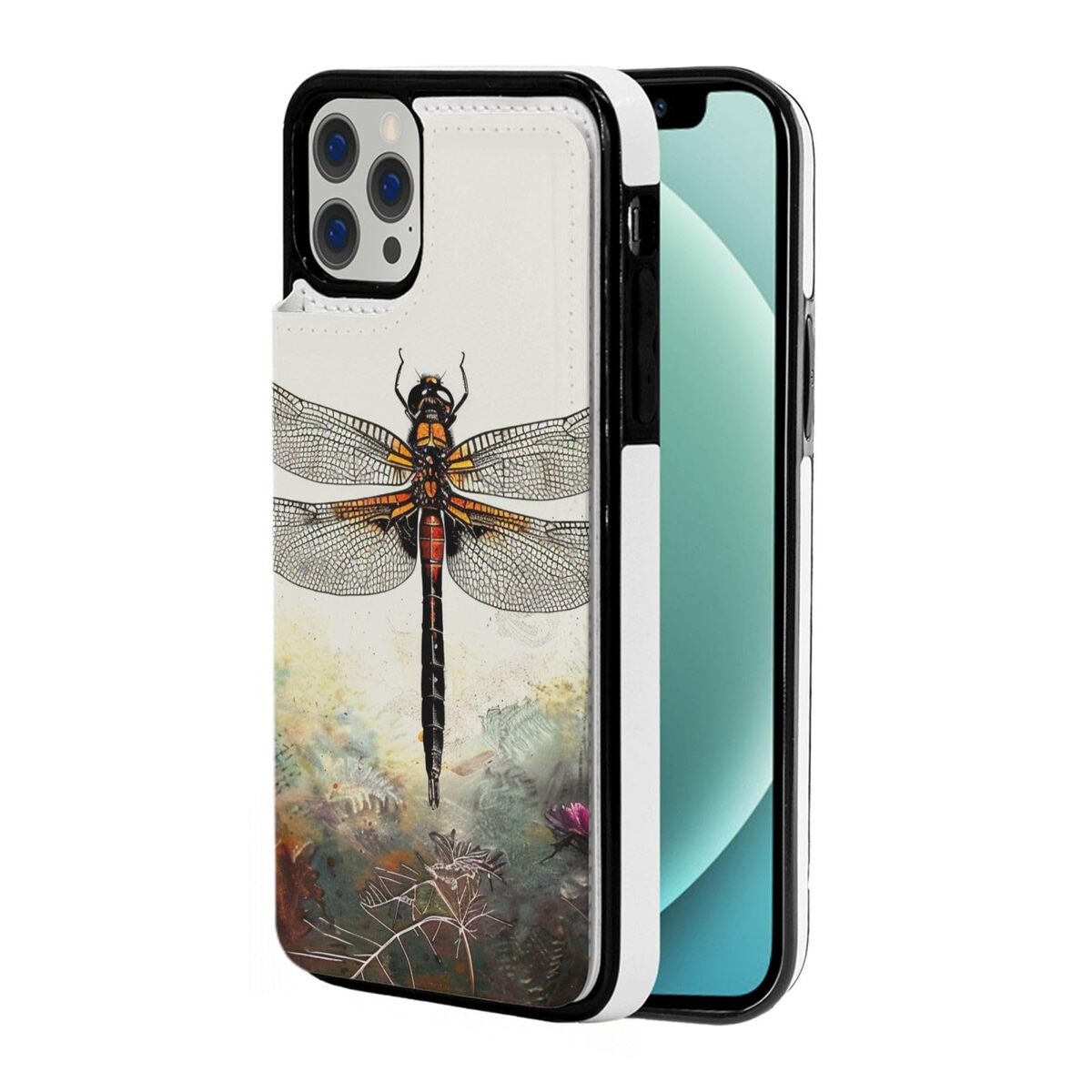 Dragonfly Printed Wallet Case for iPhone 12 Pro- 6.1 Inch with Card Holder