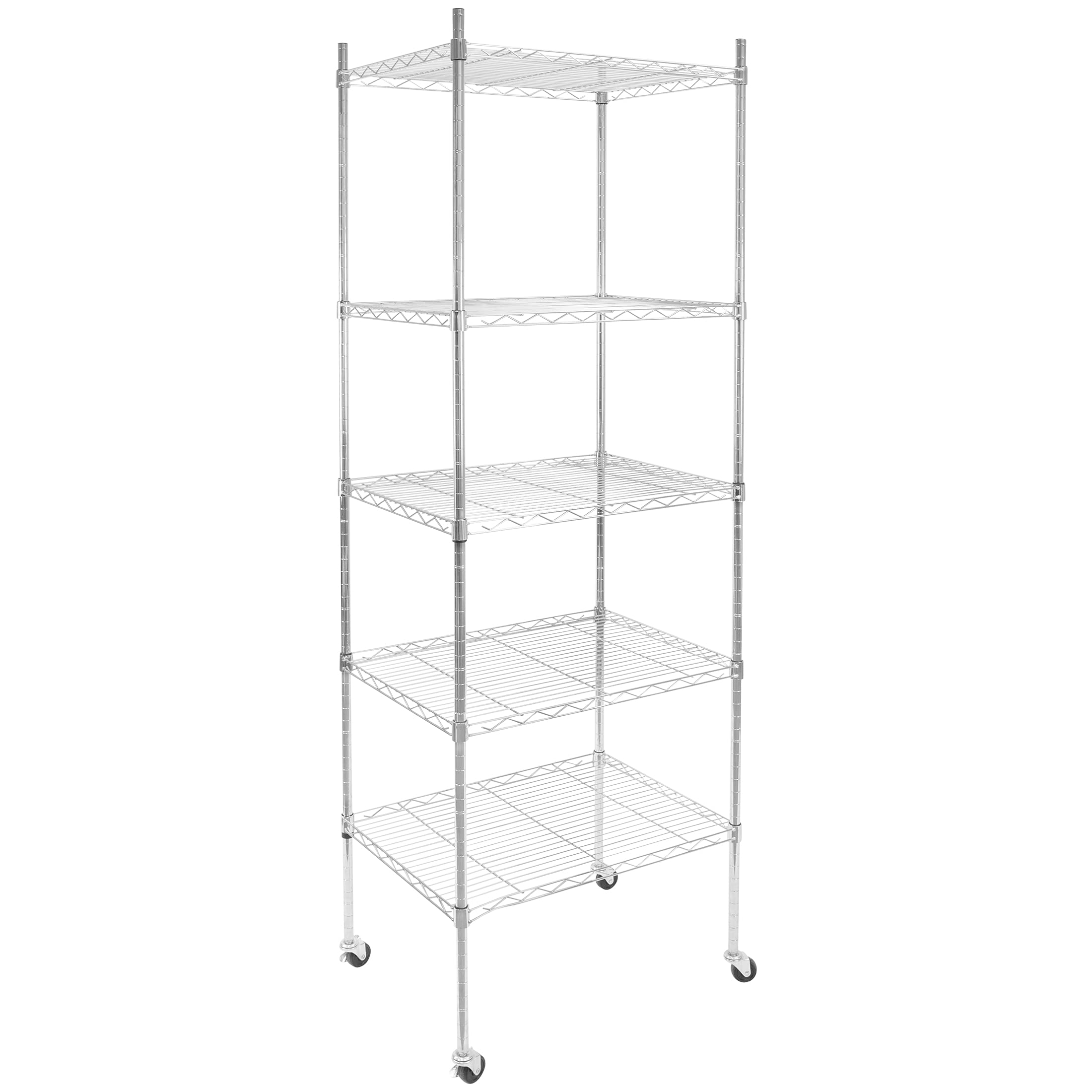 Mount-It! 5 Tier Chrome Wire Shelving on Wheels, Versatile, Adjustable Shelf Height Metal Storage Organizer for Kitchen