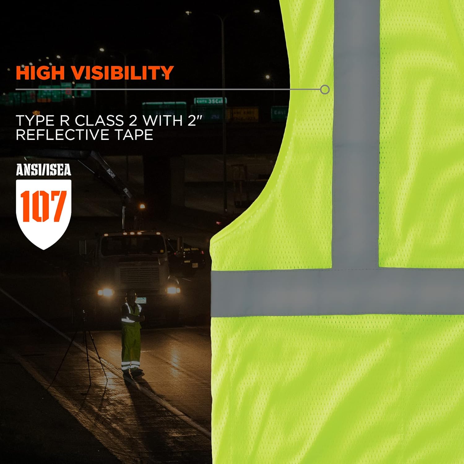 Ergodyne GloWear 8210HL Mesh Hi-Vis Safety Vest, Type R Class 2, Lime, X-Small