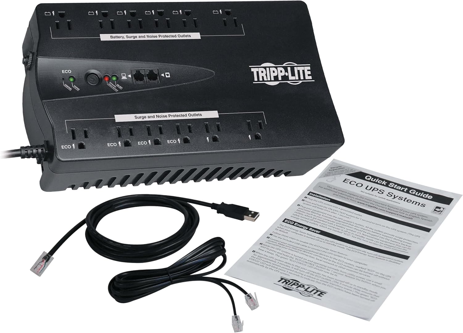 Tripp Lite ECO750UPSTAA 750VA 450W UPS Eco Green Battery Back Up 120V USB RJ11 TAA GSA, 12 Outlets