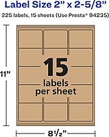 Avery Kraft Brown Rectangle Labels, Sure Feed Technology, 2 x 2-5/8, Laser/Inkjet Printable