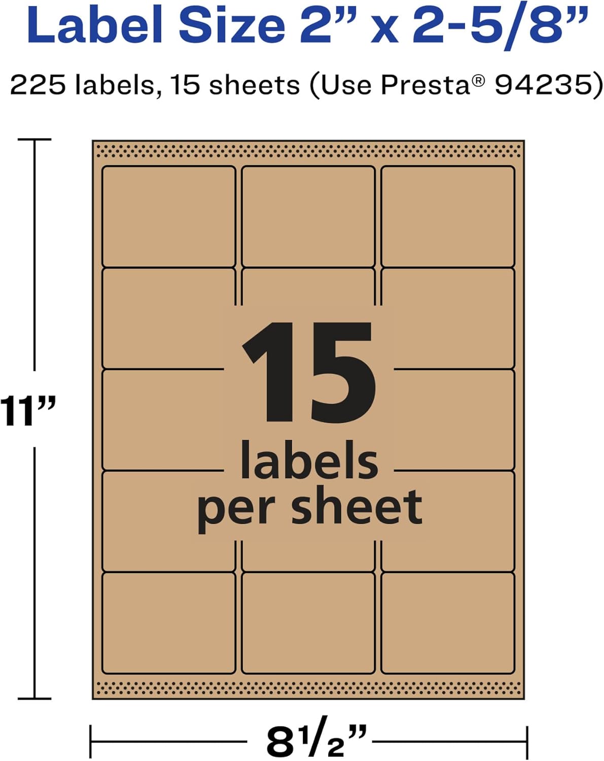 Avery Kraft Brown Rectangle Labels, Sure Feed Technology, 2 x 2-5/8, Laser/Inkjet Printable