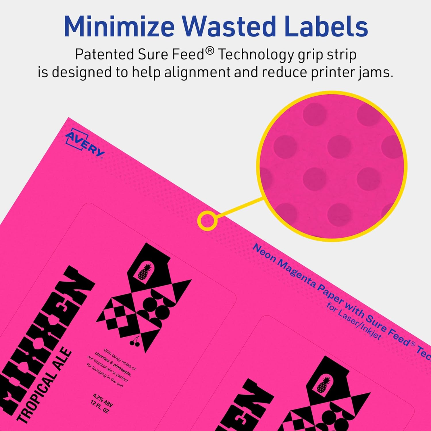 Avery Printable Rectangle Labels, Sure Feed Technology, 4" x 3", Neon Magenta Labels, Print-to-The-Edge