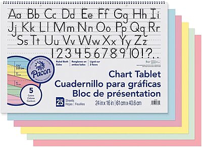 Pacon Colored Paper Chart Tablets, 24in x 16in, Assorted Colors, 25 Sheets, Pack Of 2 Tablets
