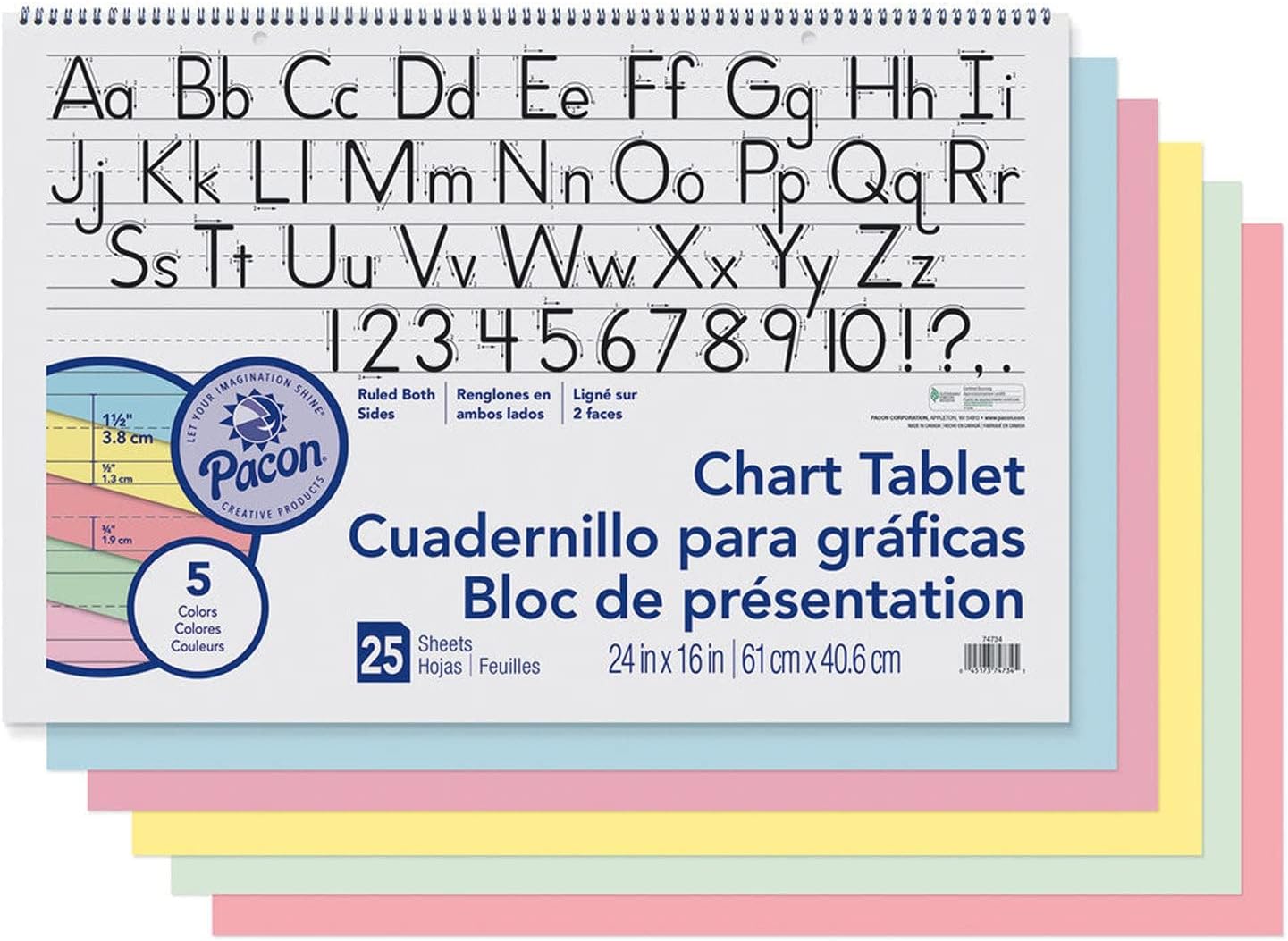 Pacon Colored Paper Chart Tablets, 24in x 16in, Assorted Colors, 25 Sheets, Pack Of 2 Tablets
