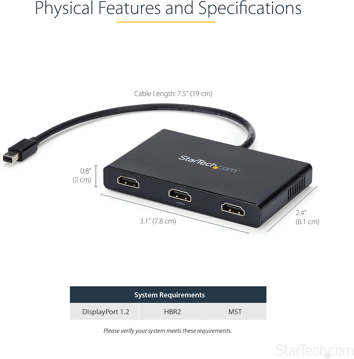StarTech.com 3-Port Multi Monitor Adapter - Mini DisplayPort to HDMI MST Hub - Triple 1080p/Dual 4K 30Hz