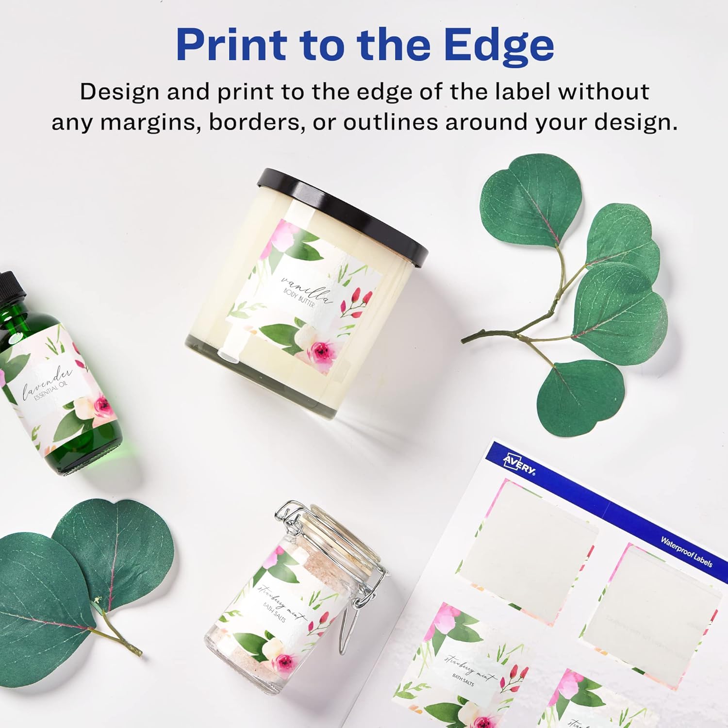 Avery Glossy White Square Labels, Sure Feed Technology, 2-1/8" x 2-1/8", 120 Glossy White Labels, Print-to-The-Edge