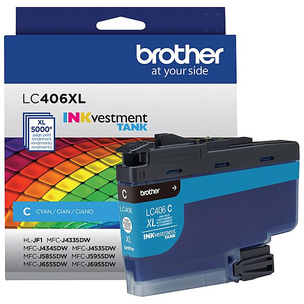 Brother Genuine LC406XLC Cyan High-Yield INKvestment Tank Ink Cartridge